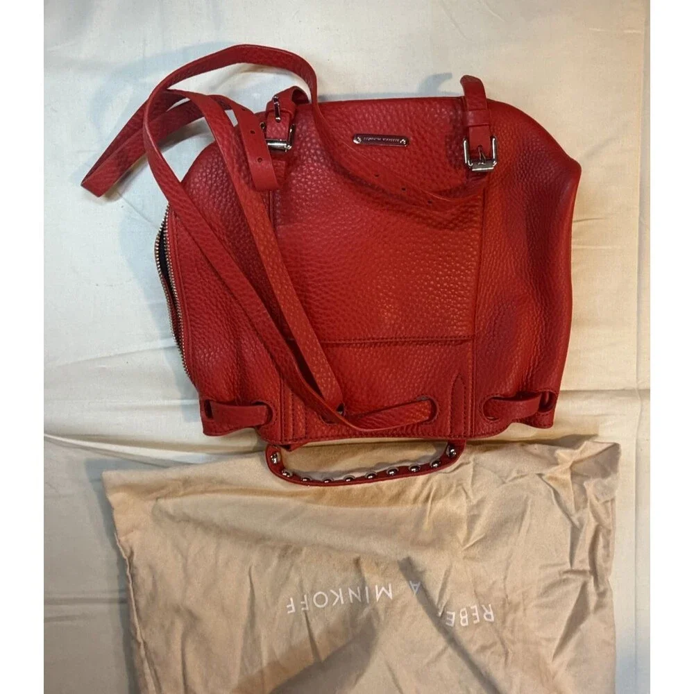 REBECCA MINKOFF Blythe Leather Backpack Red with Silver-Tone Hardware - NWT